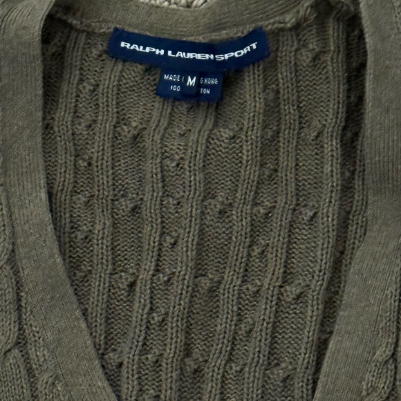 Ralph Lauren Sport Cotton Women’s Olive Cable Knit Button Up Cardigan - Picture 4 of 4